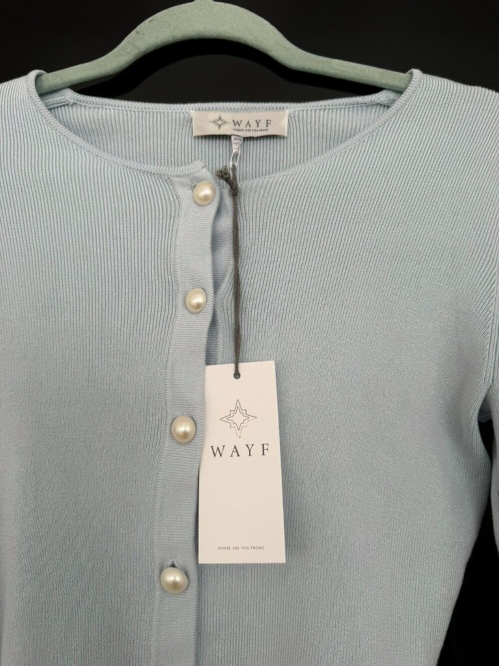 NWT WAYF Powder Blue Faux Fur Cuff Crop Cardigan - Size XS - Picture 3 of 5